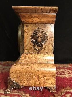 Antique 1880's Seth Thomas Adamantine Faux Marbled Mantel Clock Lion Head No Key