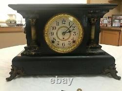 Antique 1880ish Seth Thomas Adamantine Mantle Clock WithKEY Brass & Faux Marble