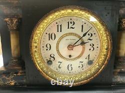 Antique 1880ish Seth Thomas Adamantine Mantle Clock WithKEY Brass & Faux Marble