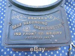Antique 1887 DRAPER'S Self-Recording Thermometer with Seth Thomas Clock Works