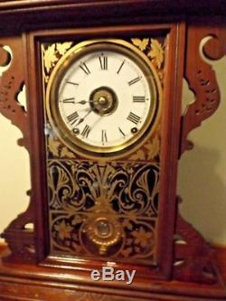 Antique 1890's Victorian Seth Thomas Eclipse Walnut Parlor Shelf Mantle Clock