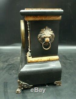 Antique 1893 Set Thomas Adamantine Mantle Clock #102 Lion Pillars Key 3981 (T2)