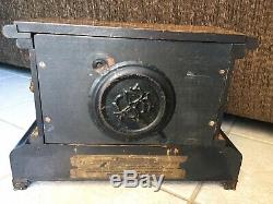 Antique 1893 Seth Thomas Adamantine Black Mantle Clock #102 Lion Pillars Bin$180