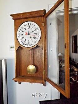 Antique 1900 Seth Thomas Oak Case Regulator Wall Clock with Calendar RUNS GREAT