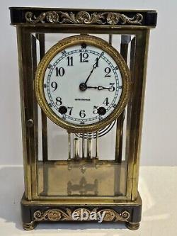 Antique 1900 Working SETH THOMAS Victorian Brass & Glass Crystal Regulator Clock