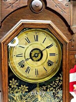 Antique 1900s Seth Thomas Alarm 8 Day Mantle Clock w Key