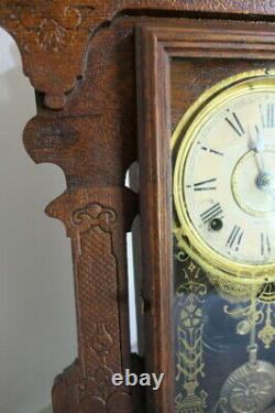 Antique 1904 Seth Thomas 298A Gingerbread Oak 8 Day Half Hour Mantle Clock w Key