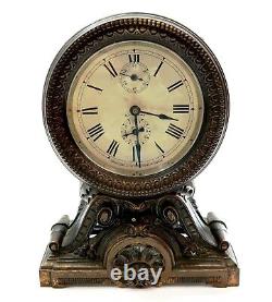 Antique 1909 SETH THOMAS LONG ALARM Windup Clock with Ornate Victorian Metal Case