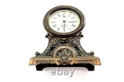 Antique 1909 SETH THOMAS LONG ALARM Windup Clock with Ornate Victorian Metal Case