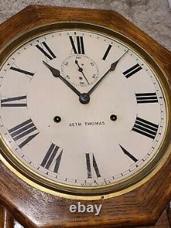 Antique 1913 SETH THOMAS World Octagon Long Drop 30 Day Regulator Wall Clock