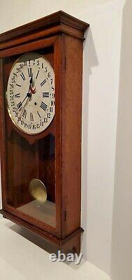 Antique 8 Day Seth Thomas Office Calendar Regulator Wall Clock 35 In Tall Works