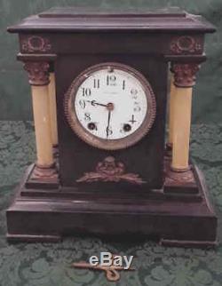 Antique Adamantine Seth Thomas shelf mantel Column clock Lions Heads Pat. 1880