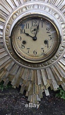Antique Art Deco / Mid Century Style Seth Thomas Starburst Wall Clock Runs