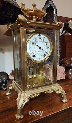 Antique Art Nouveau Seth Thomas Crystal Regulator Clock 8-Day, Time/Strike
