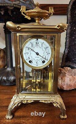 Antique Art Nouveau Seth Thomas Crystal Regulator Clock 8-Day, Time/Strike