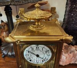 Antique Art Nouveau Seth Thomas Crystal Regulator Clock 8-Day, Time/Strike