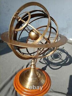 Antique Brass 20 In Armillary Sphere Engraved Nautical Astrolabe Tabletop Glob