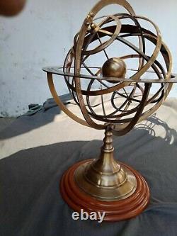 Antique Brass 20 In Armillary Sphere Engraved Nautical Astrolabe Tabletop Glob