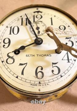 Antique Brass Ship's Maritime Clock + Key by Seth Thomas USA circa 1910