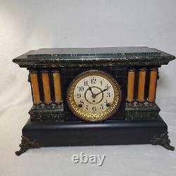 Antique Circa 1895 Seth Thomas Adamantine Faux Marble Mantle Clock Keeps Time