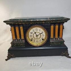 Antique Circa 1895 Seth Thomas Adamantine Faux Marble Mantle Clock Keeps Time