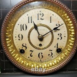 Antique Circa 1895 Seth Thomas Adamantine Faux Marble Mantle Clock Keeps Time