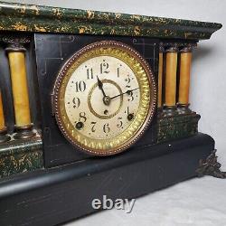 Antique Circa 1895 Seth Thomas Adamantine Faux Marble Mantle Clock Keeps Time