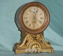 Antique Circa 1910 SETH THOMAS Long Alarm Copper Brass Shelf Mantle Clock WORKS