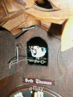 Antique German Black Forest Seth Thomas Fox & Owl In Grape Vineyard Cuckoo Clock