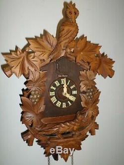 Antique German Black Forest Seth Thomas Fox & Owl In Grape Vineyard Cuckoo Clock