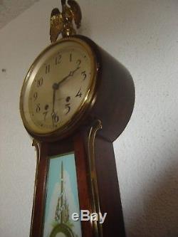 Antique Large Seth Thomas George Washington Banjo wall clock 8 day striking runs