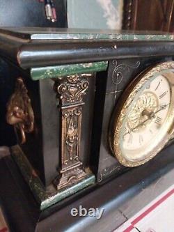 Antique Late 19th Century Seth Thomas Black Mantle Clock 8 Day T&S Working & Key