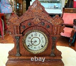 Antique Mantel Clock Seth Thomas Clock Co, Brass / Oak We Ship