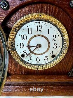 Antique Mantel Clock Seth Thomas Clock Co, Brass / Oak We Ship