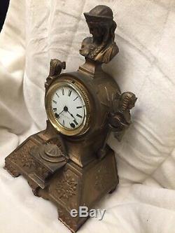 Antique Mitchell Vance Co Seth Thomas Egyptian Revival Gilt Mantle Clock 16 Key