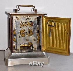 Antique Musical Seth Thomas Carriage Clock Working + Alarm With Key Floral Dial