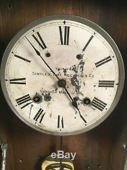 Antique Oak Simplex Time Recorder Co. Commercial/ Indust. Punch Clock Works