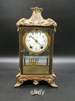 Antique Ornate Bronze Seth Thomas Mantle Carriage Clock Mercury Pendulum 48N Mov