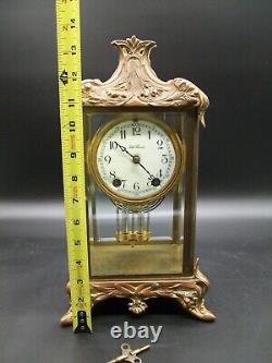 Antique Ornate Bronze Seth Thomas Mantle Carriage Clock Mercury Pendulum 48N Mov