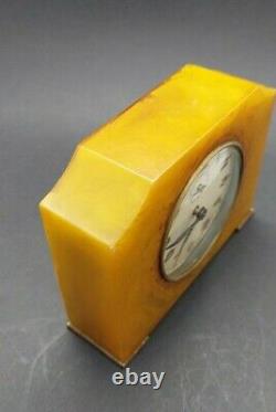 Antique Rare Bakelite Catalin Yellow Alarm Clock Seth Thomas Marbled