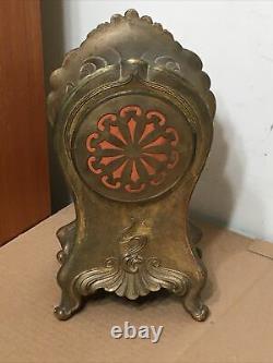 Antique Rare Seth Thomas Art Nouveau Cast Metal Clock With Flower Decorations