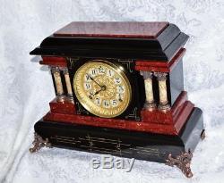 Antique Red Adamantine Seth Thomas'imperial' Mantel Clock. Restored. Serviced