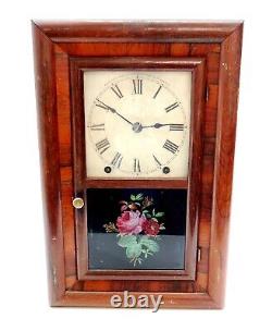 Antique SETH THOMAS 16 Wooden Shelf Clock 1907F Reverse Painted Rose WORKS