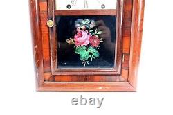 Antique SETH THOMAS 16 Wooden Shelf Clock 1907F Reverse Painted Rose WORKS