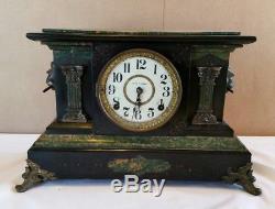 Antique SETH THOMAS Adamantine Mantle Clock Faux Marble Lion Head Claw Feet USA