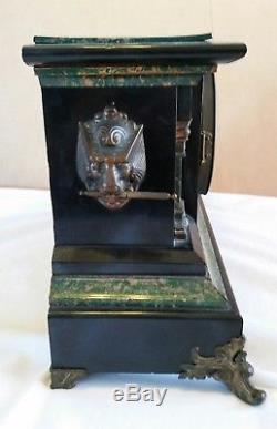 Antique SETH THOMAS Adamantine Mantle Clock Faux Marble Lion Head Claw Feet USA