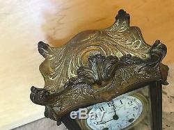 Antique SETH THOMAS Brass & Glass Mantel Clock