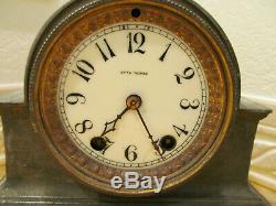 Antique SETH THOMAS Mantel Shelf Clock R Kaiser Cast Metal Porcelain Dial Old