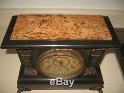 Antique SETH THOMAS Mantel Shelf Clock Working Condition inscribed wood