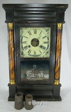 Antique SETH THOMAS OGEE CLOCK OG Shelf Mantel Pillar REVERSE PAINTED weights